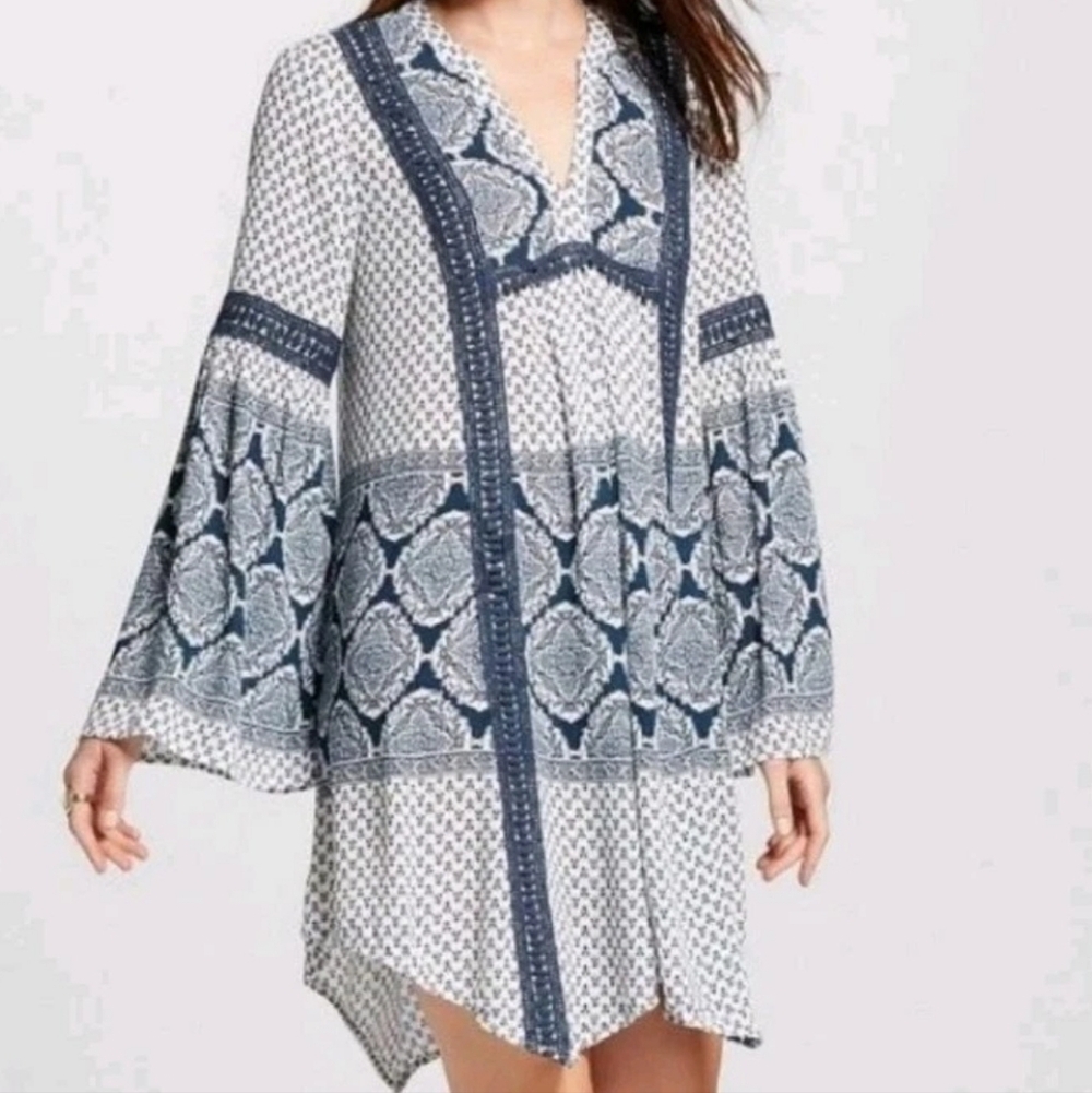 Knox Rose Dress Blue White M Peasant Boho Coastal Resort   Cottagecore Festival